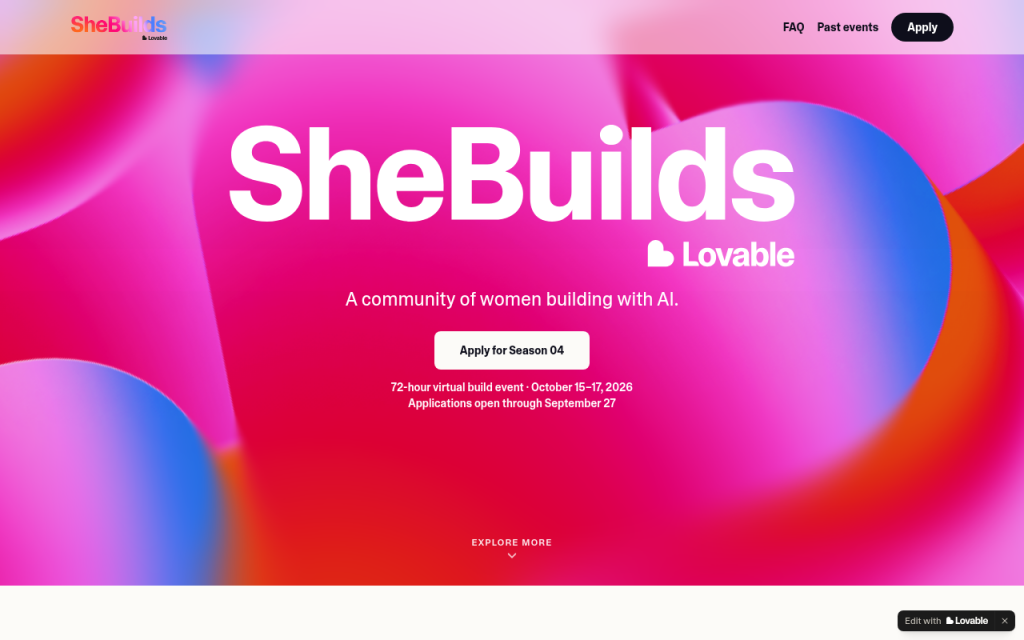 SheBuilds on Lovable Season 04 apply page